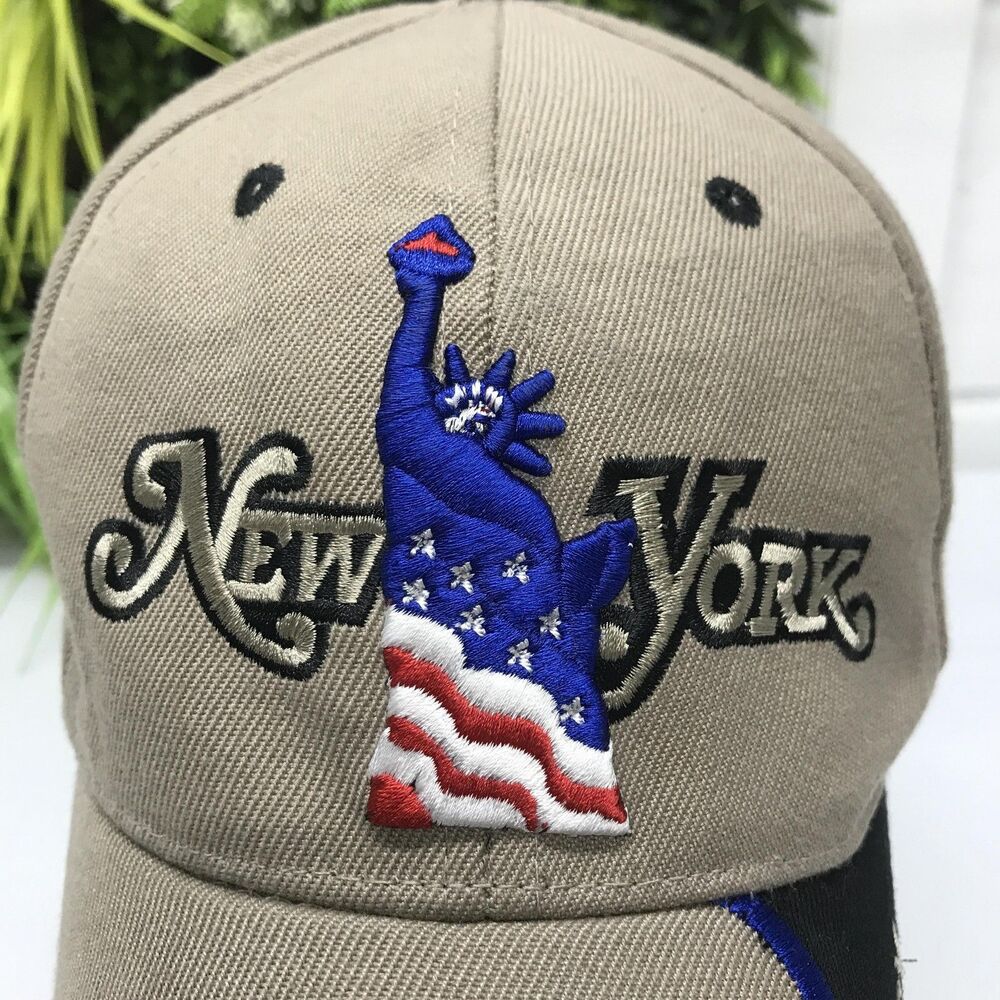 New York Hat Cap Strap Back Mens One Size Beige Statue Liberty USA Flag Baseball - Picture 2 of 11